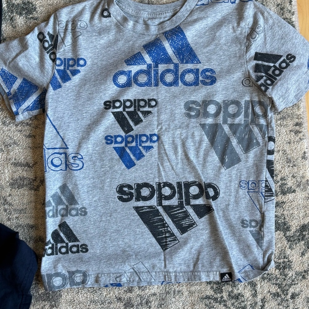 Adidas Kids Blue and Black Graphic Tee